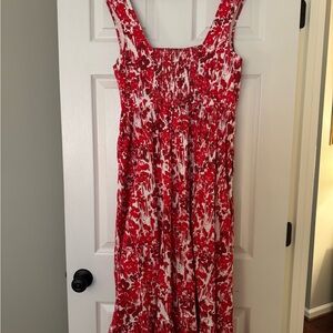 Anthropologie Aureta square neck corset Red and white Floral Dress